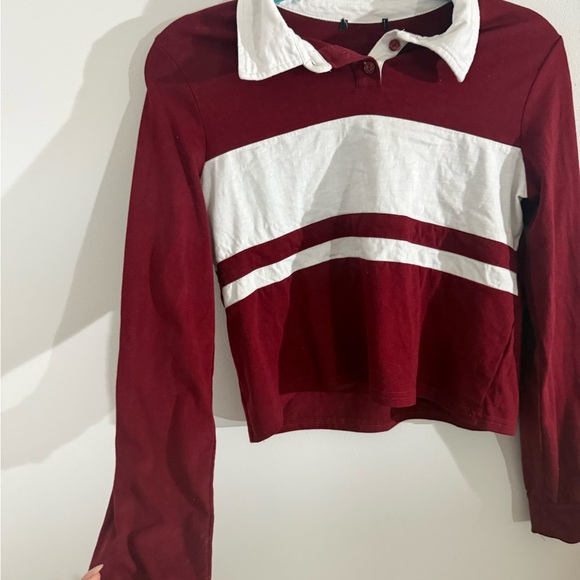 Striped Collared Rugby Top in Burgundy and White - Picture 2 of 9